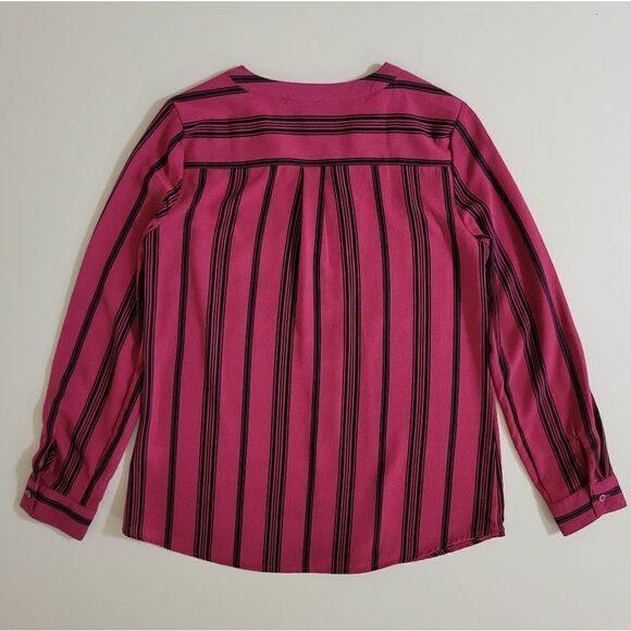 Notations Women's Red with Black Stripe Zip Front Long Sleeve Blouse - Picture 13 of 13